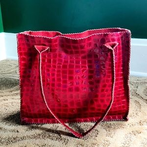 Sarah Shaw Red Patent Croc Embossed Tote